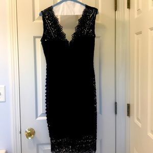 Black lace overlay cocktail dress